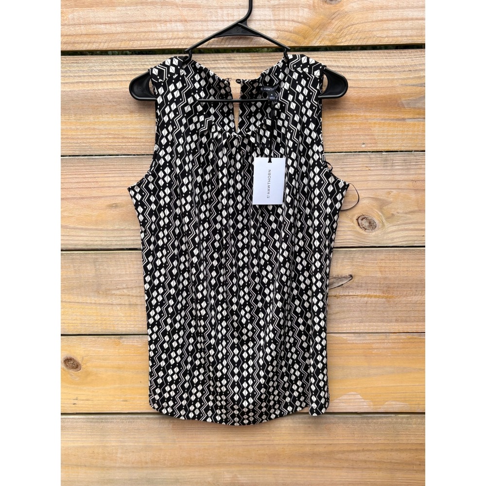 41 Hawthorn Black White Geometric Diamond Sleeveless Blouse Plus Size 1X NEW